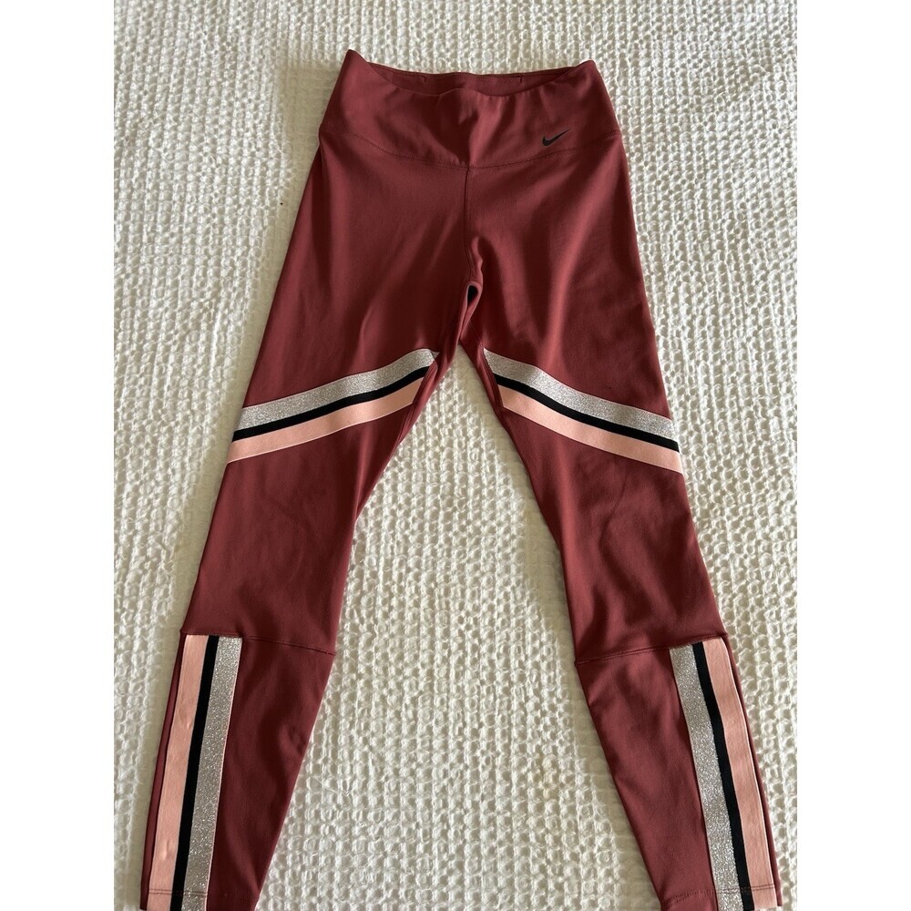 Nike DRI FIT Leggings Sz S Rust Color With Colored Stripes.